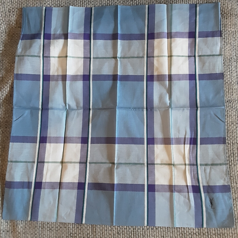 Yves Saint Laurent Blue and Purple Checkered Scarf